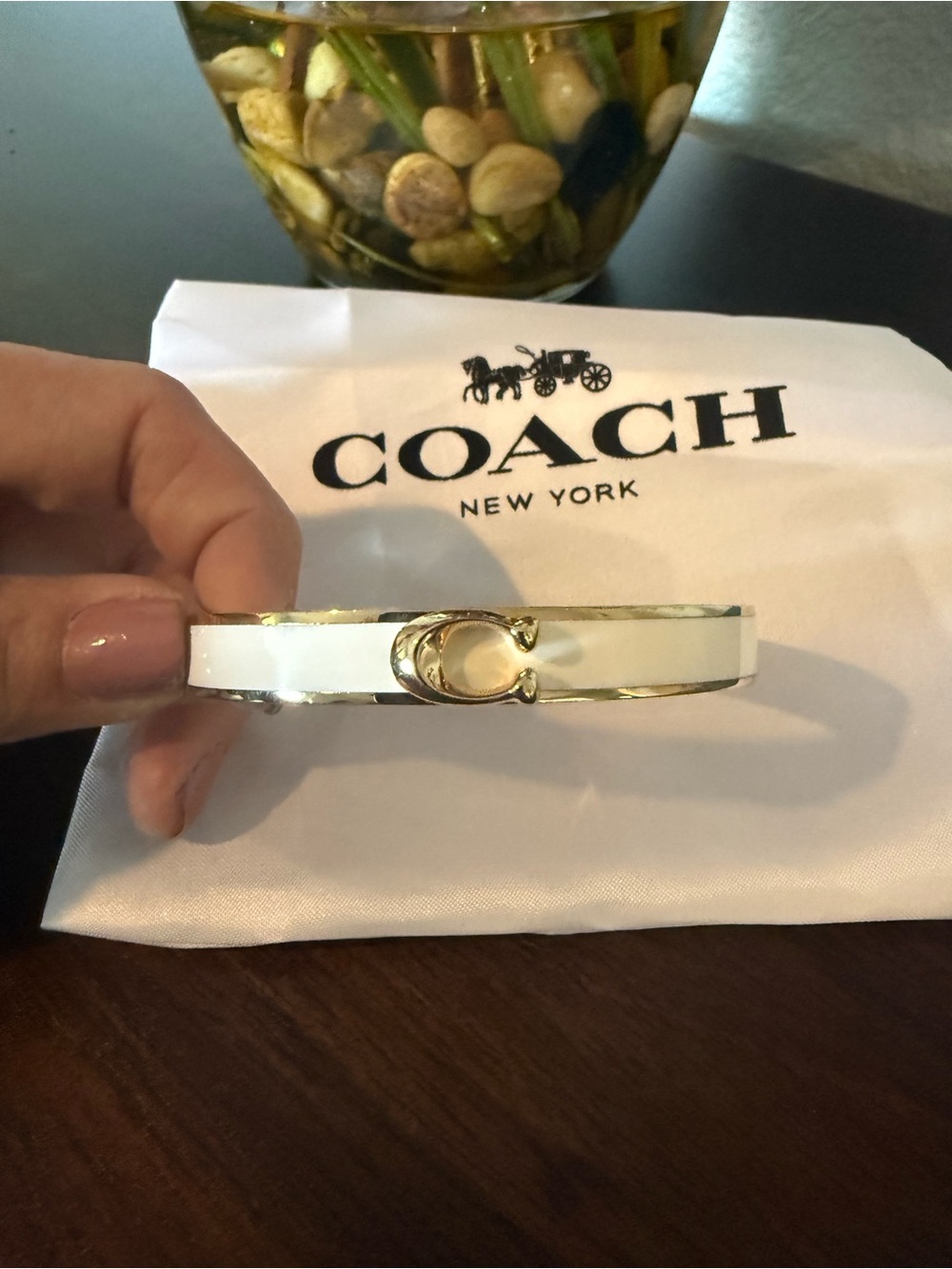 Coach White and Gold Signature 'C' Enamel Bangle - Coach